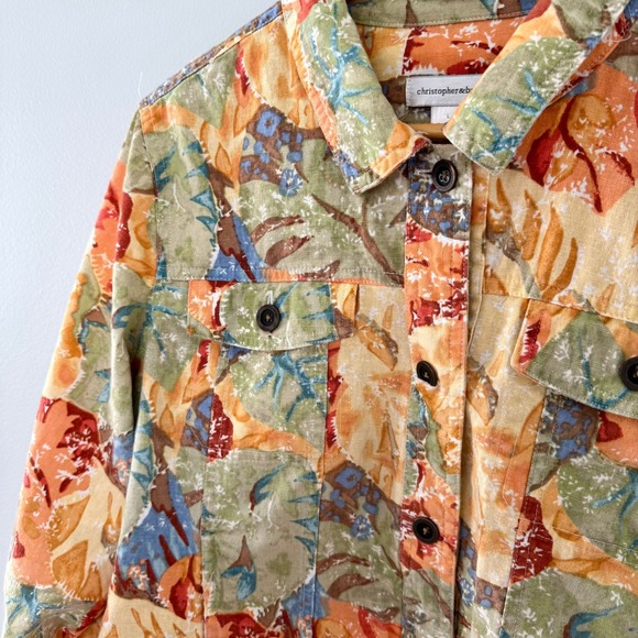 Christopher & Banks Abstract Fall Print Lightweight 3/4 Sleeve Jacket Sz L - Picture 2 of 11